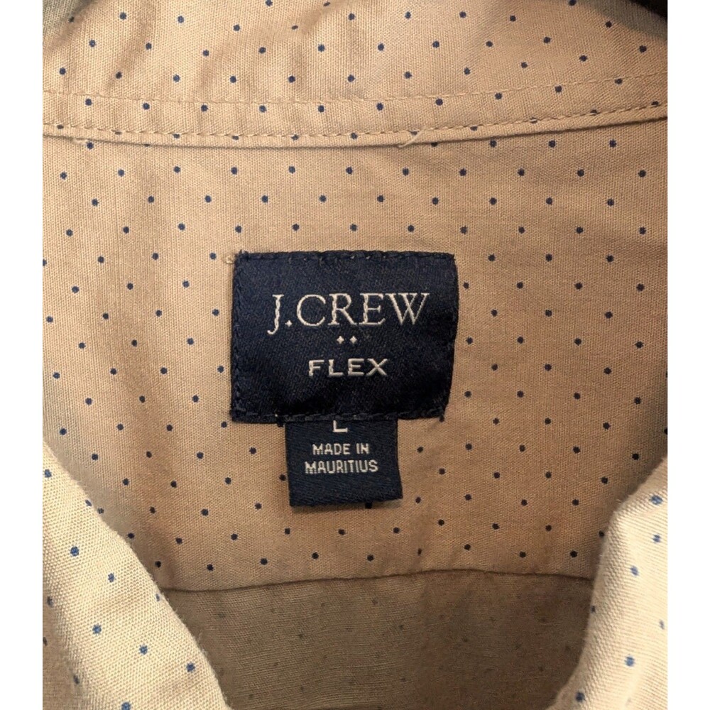 J. Crew Flex Mens Large L Tan Polka Dot Button Down Shirt Long Sleeve Stretch - Picture 4 of 6